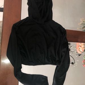 Black crop hoodie elastic band XS